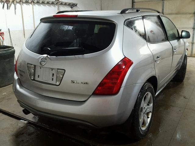 JN8AZ08W54W322370 - 2004 NISSAN MURANO SL SILVER photo 4