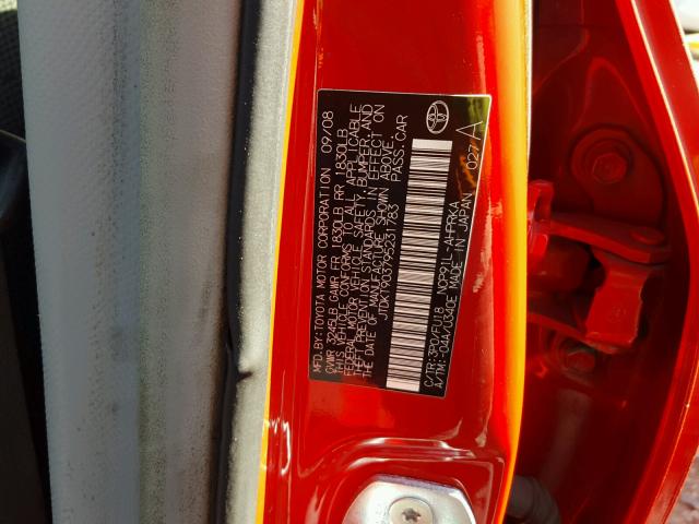 JTDKT903795231783 - 2009 TOYOTA YARIS RED photo 10