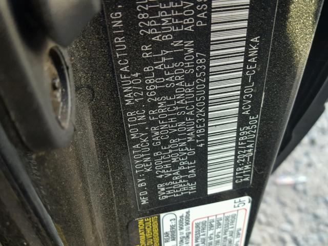 4T1BE32K05U025387 - 2005 TOYOTA CAMRY LE BLACK photo 10