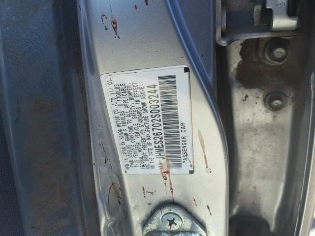 JHMES26702S003244 - 2002 HONDA CIVIC EX ვერცხლისფერი ფოტო 10