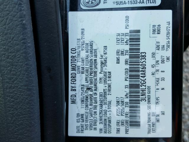 3LNHL2GC4AR605383 - 2010 LINCOLN MKZ BLACK photo 10