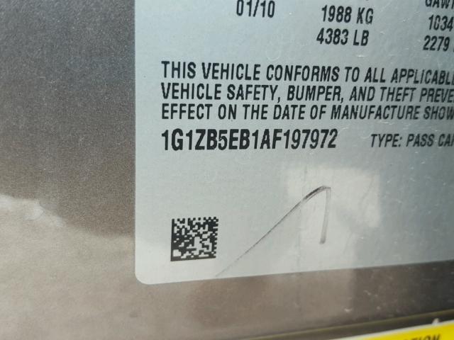 1G1ZB5EB1AF197972 - 2010 CHEVROLET MALIBU LS თაფლისფერი ფოტო 10