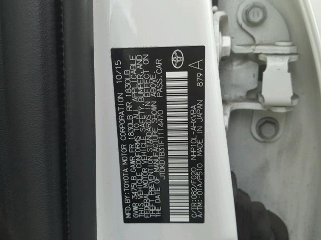 JTDKDTB31F1114470 - 2015 TOYOTA PRIUS C WHITE photo 10