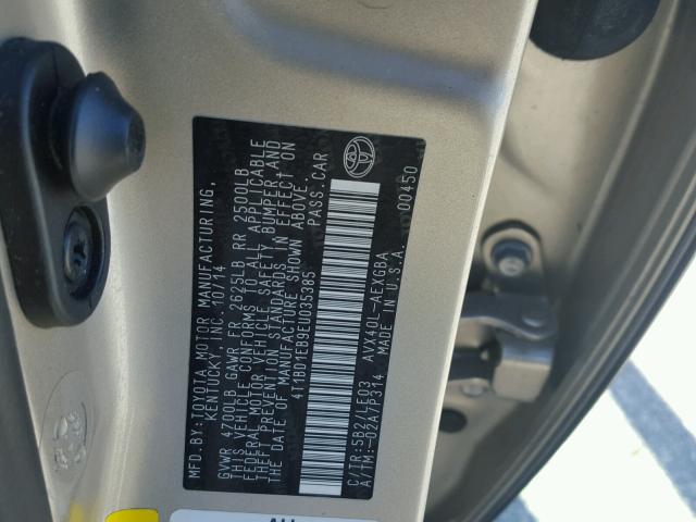 4T1BD1EB9EU035385 - 2014 TOYOTA AVALON HYB TAN photo 10