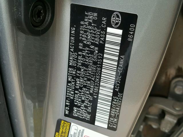 4T1BE32K65U611513 - 2005 TOYOTA CAMRY LE GRAY photo 10