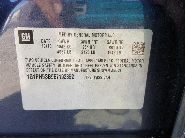 1G1PH5SB9E7192352 - 2014 CHEVROLET CRUZE ECO BLUE photo 10