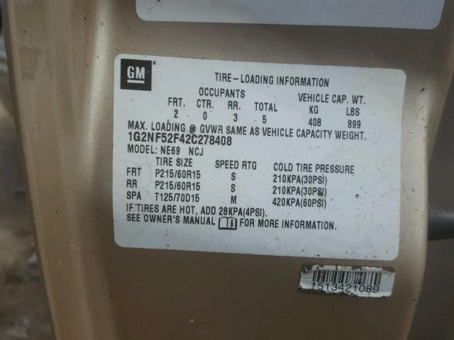 1G2NF52F42C278408 - 2002 PONTIAC GRAND AM S Qızıl foto 10