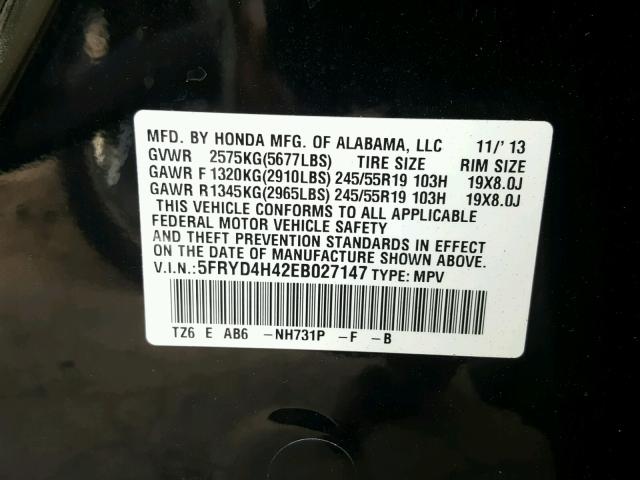 5FRYD4H42EB027147 - 2014 ACURA MDX 黑色 照片 10