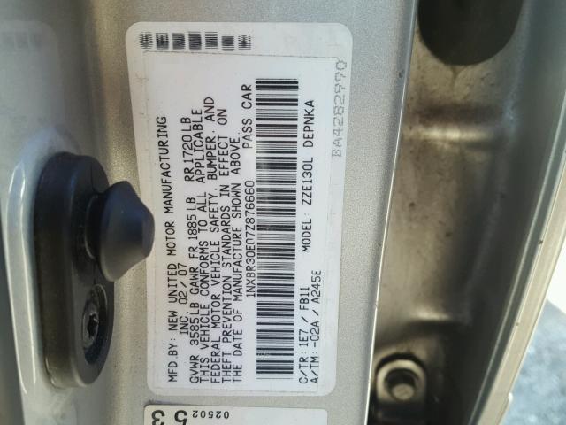 1NXBR30E07Z876660 - 2007 TOYOTA COROLLA SILVER photo 10