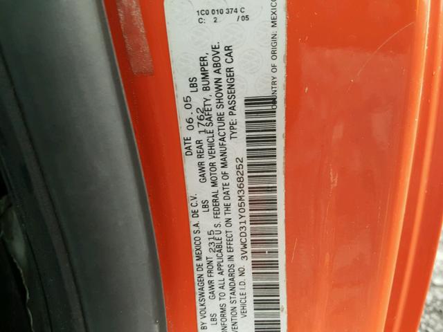 3VWCD31Y05M368252 - 2005 VOLKSWAGEN NEW BEETLE 橙色 照片 10