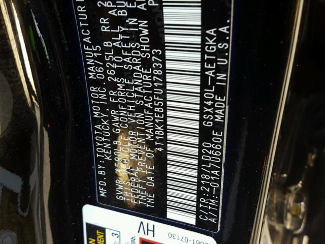 4T1BK1EB5FU178373 - 2015 TOYOTA AVALON XLE 黑色 照片 10