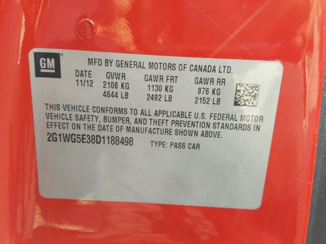 2G1WG5E38D1188498 - 2013 CHEVROLET IMPALA RED photo 10