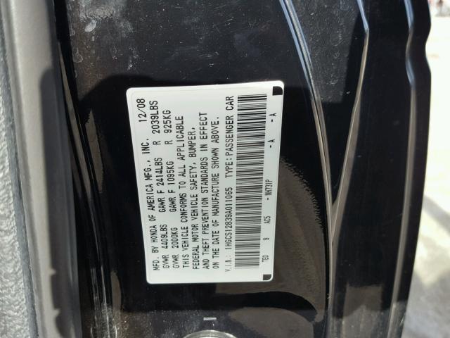 1HGCS12839A011065 - 2009 HONDA ACCORD BLACK photo 10