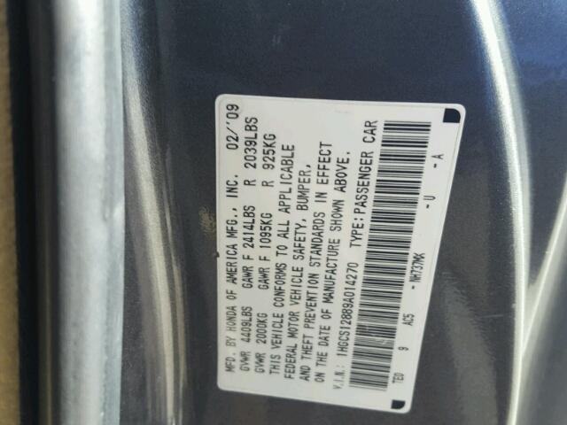 1HGCS12889A014270 - 2009 HONDA ACCORD EXL CHARCOAL photo 10