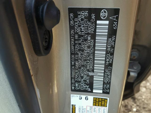 JTDKB20U897829484 - 2009 TOYOTA PRIUS GOLD photo 10