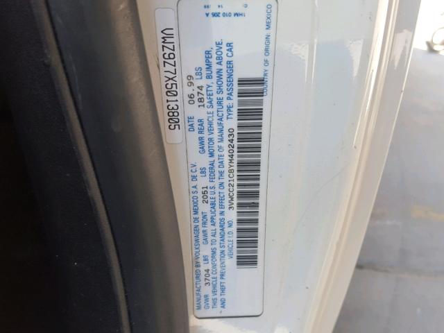 3VWCC21C8YM402430 - 2000 VOLKSWAGEN NEW BEETLE 白色 照片 10