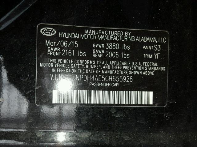 5NPDH4AE5GH655926 - 2016 HYUNDAI ELANTRA BLACK photo 10