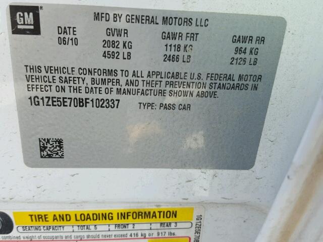 1G1ZE5E70BF102337 - 2011 CHEVROLET MALIBU LTZ 白色 照片 10