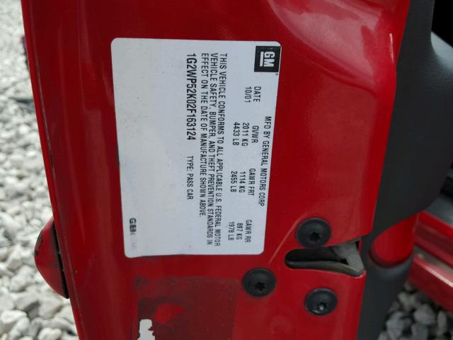1G2WP52K02F163124 - 2002 PONTIAC GRAND PRIX RED photo 10