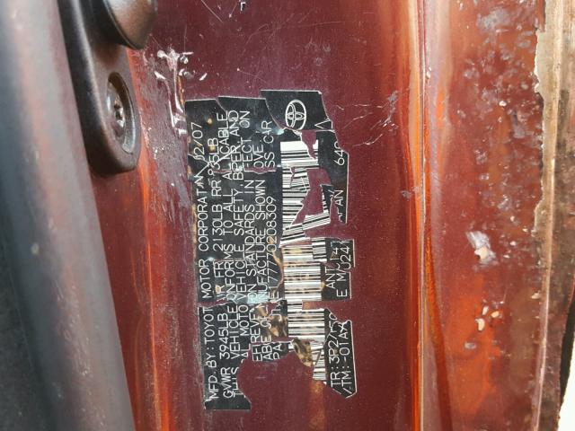 JTKDE177770208309 - 2007 TOYOTA SCION TC 勃艮第红 照片 10