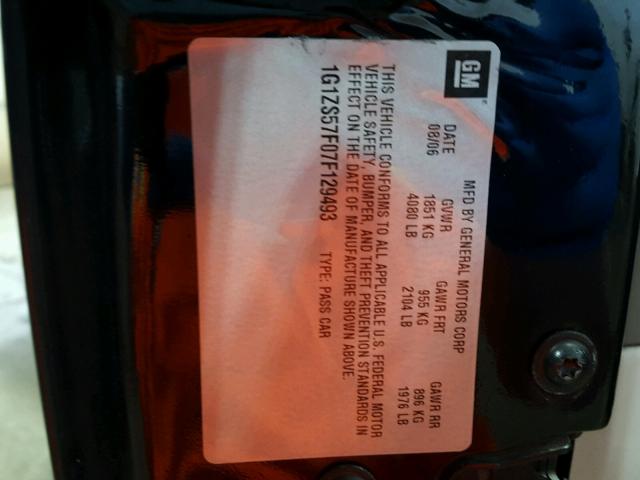 1G1ZS57F07F129493 - 2007 CHEVROLET MALIBU LS შავი ფოტო 10