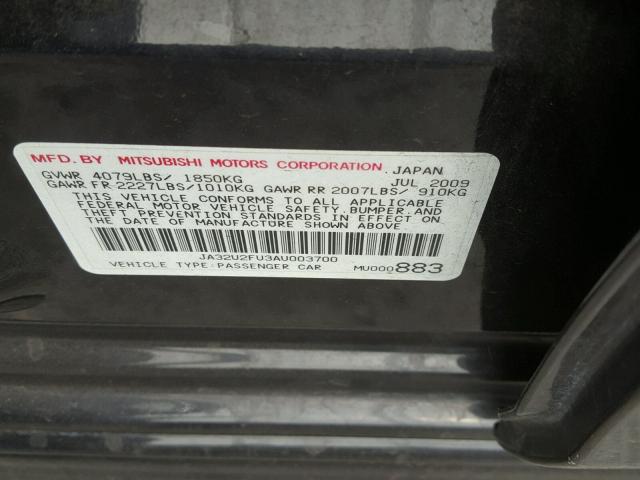 JA32U2FU3AU003700 - 2010 MITSUBISHI LANCER ES/ BLACK photo 10