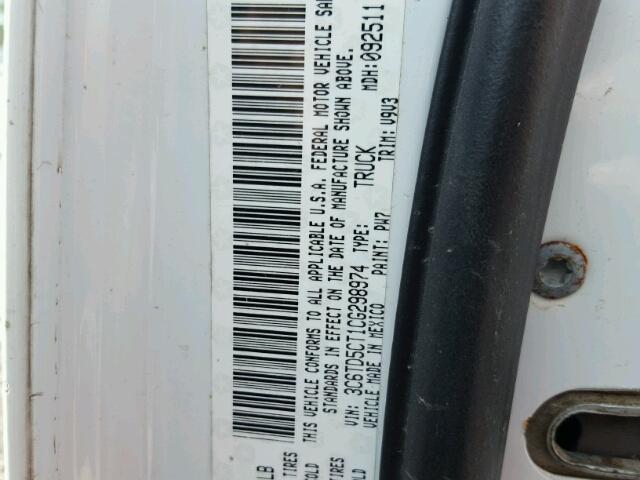 3C6TD5CT1CG298974 - 2012 DODGE RAM 2500 S WHITE photo 10