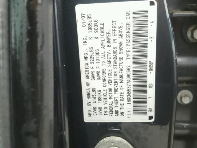 1HGCM55377A090562 - 2007 HONDA ACCORD CHARCOAL photo 10