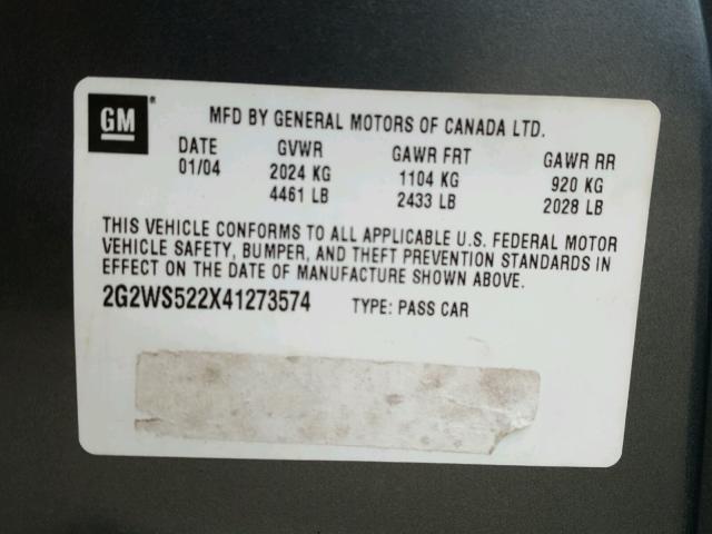 2G2WS522X41273574 - 2004 PONTIAC GRAND PRIX GRAY photo 10