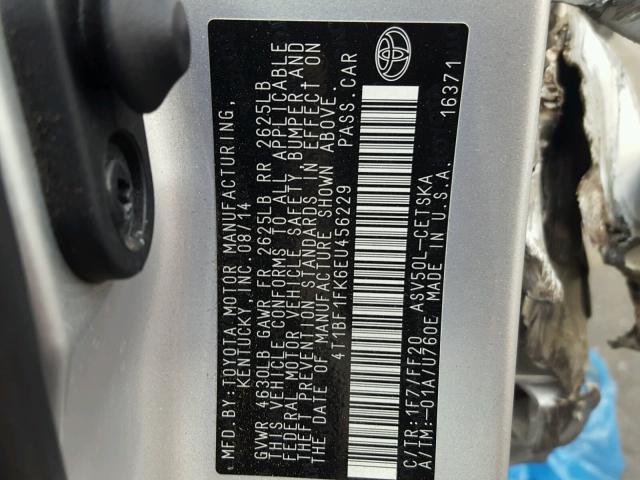 4T1BF1FK6EU456229 - 2014 TOYOTA CAMRY L SILVER photo 10