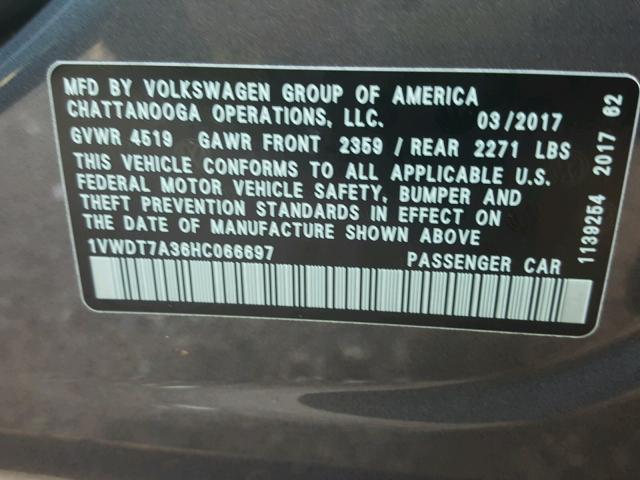 1VWDT7A36HC066697 - 2017 VOLKSWAGEN PASSAT R-L 灰色 照片 10