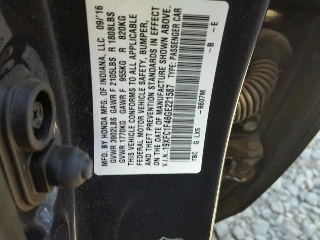19XFC1F46GE221587 - 2016 HONDA CIVIC EX Graphit Foto 10