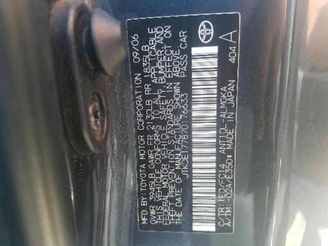 JTKDE177870176633 - 2007 TOYOTA SCION TC 灰色 照片 10