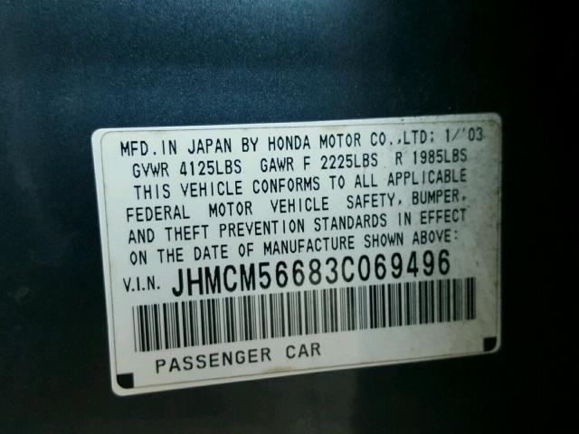 JHMCM56683C069496 - 2003 HONDA ACCORD EX GRAY photo 10