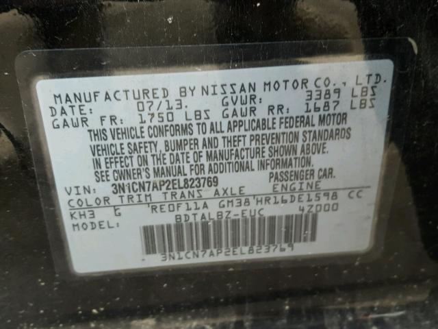 3N1CN7AP2EL823769 - 2014 NISSAN VERSA BLACK photo 10