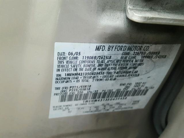 1MEHM43135G625458 - 2005 MERCURY MONTEGO PR 米色 照片 10