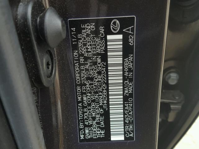 JTHKD5BH2F2223472 - 2015 LEXUS CT 200 BROWN photo 10