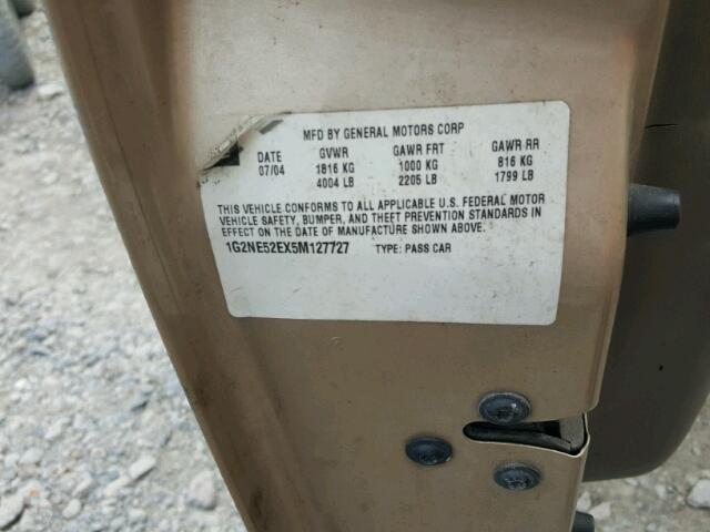 1G2NE52EX5M127727 - 2005 PONTIAC GRAND AM S GOLD photo 10