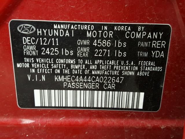 KMHEC4A44CA022647 - 2012 HYUNDAI SONATA RED photo 10