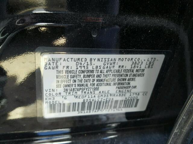 3N1AB7AP9FY271966 - 2015 NISSAN SENTRA S BLACK photo 10