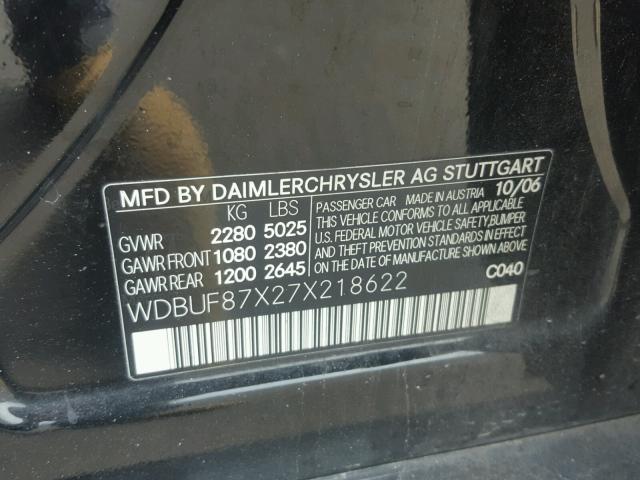 WDBUF87X27X218622 - 2007 MERCEDES-BENZ E 350 4MAT BLACK photo 10