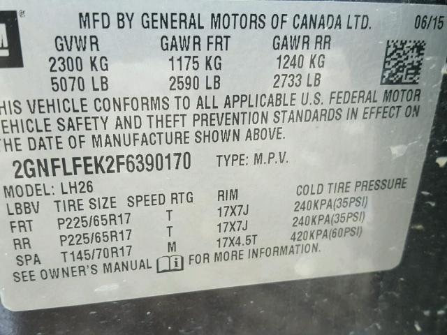 2GNFLFEK2F6390170 - 2015 CHEVROLET EQUINOX LT GRAY photo 10