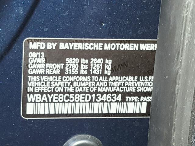 WBAYE8C58ED134634 - 2014 BMW 750 BLUE photo 10