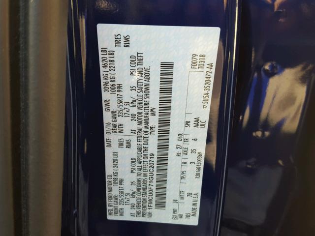 1FMCU0F71GUC20719 - 2016 FORD ESCAPE S BLUE photo 10