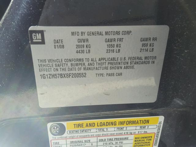 1G1ZH57BX8F200552 - 2008 CHEVROLET MALIBU 1LT შავი ფოტო 10
