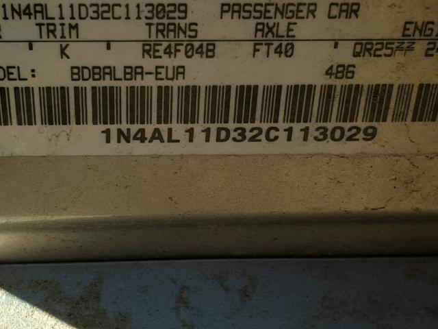 1N4AL11D32C113029 - 2002 NISSAN ALTIMA BAS SILVER photo 10