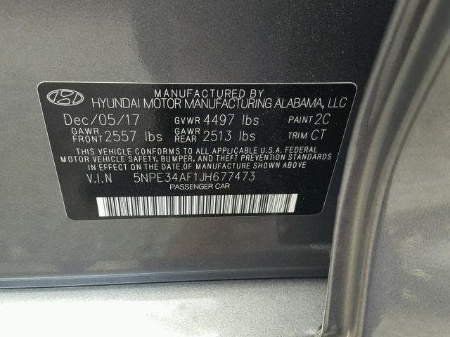 5NPE34AF1JH677473 - 2018 HYUNDAI SONATA SPO GRAY photo 10