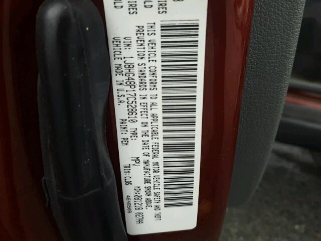 1J8HG48P17C528610 - 2007 JEEP COMMANDER BURGUNDY photo 10