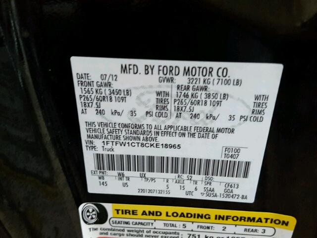 1FTFW1CT8CKE18965 - 2012 FORD F150 SUPER GREEN photo 10