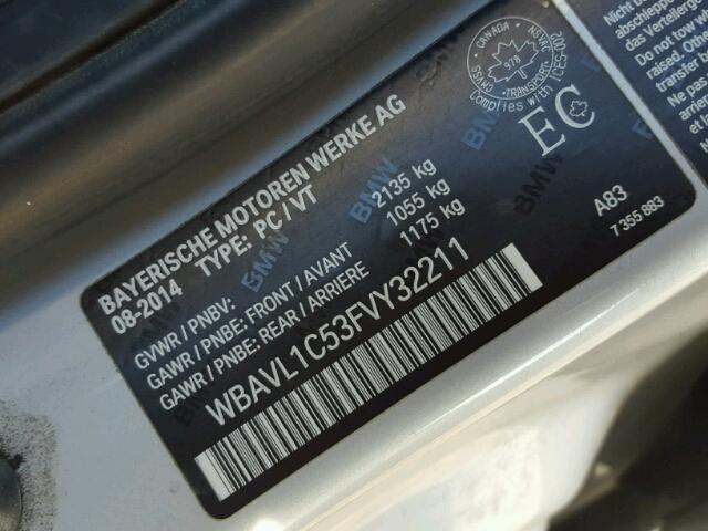 WBAVL1C53FVY32211 - 2015 BMW X1 XDRIVE2 SILVER photo 10